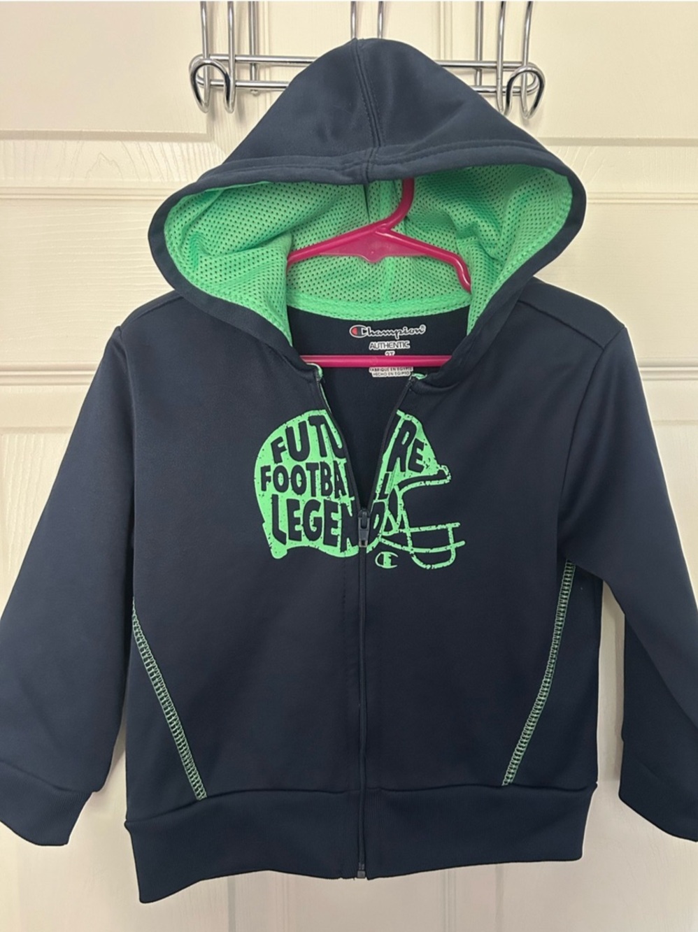 Toddler Boys, Champion, Blue & Green Football Zip-Up Hoodie, Size 2T